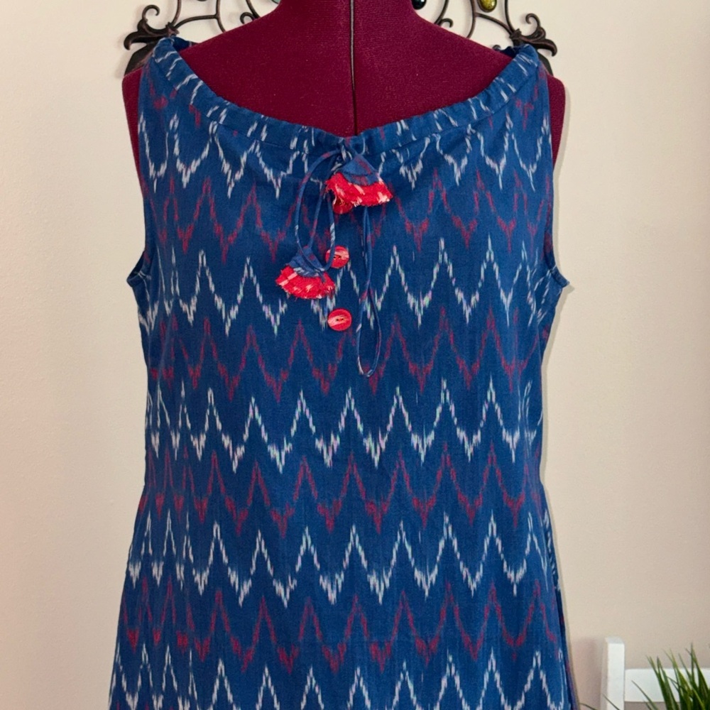 Jaypore NWOT indigo blue cinch neck cotton A line dress XL India - Picture 4 of 12
